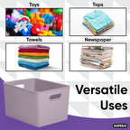 Superio Ribbed Collection - Decorative Plastic Open Home Storage Bins Organizer Baskets, X-Large Lilac Purple (2 Pack) Container
