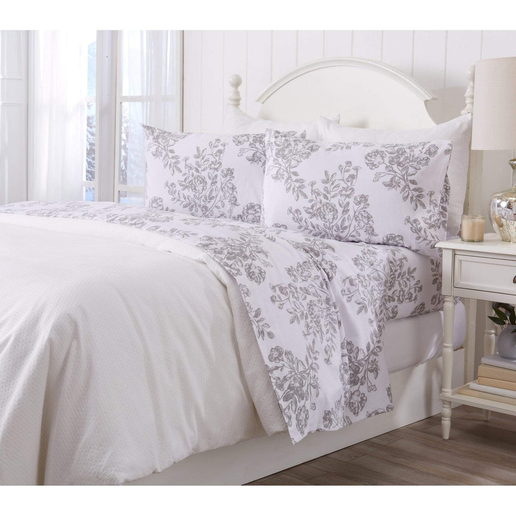 Great Bay Home 4 Piece 100% Turkish Cotton King Winter Lodge Flannel Sheet Set | Cotton Printed Bedding Sheets & Pillowcases | D