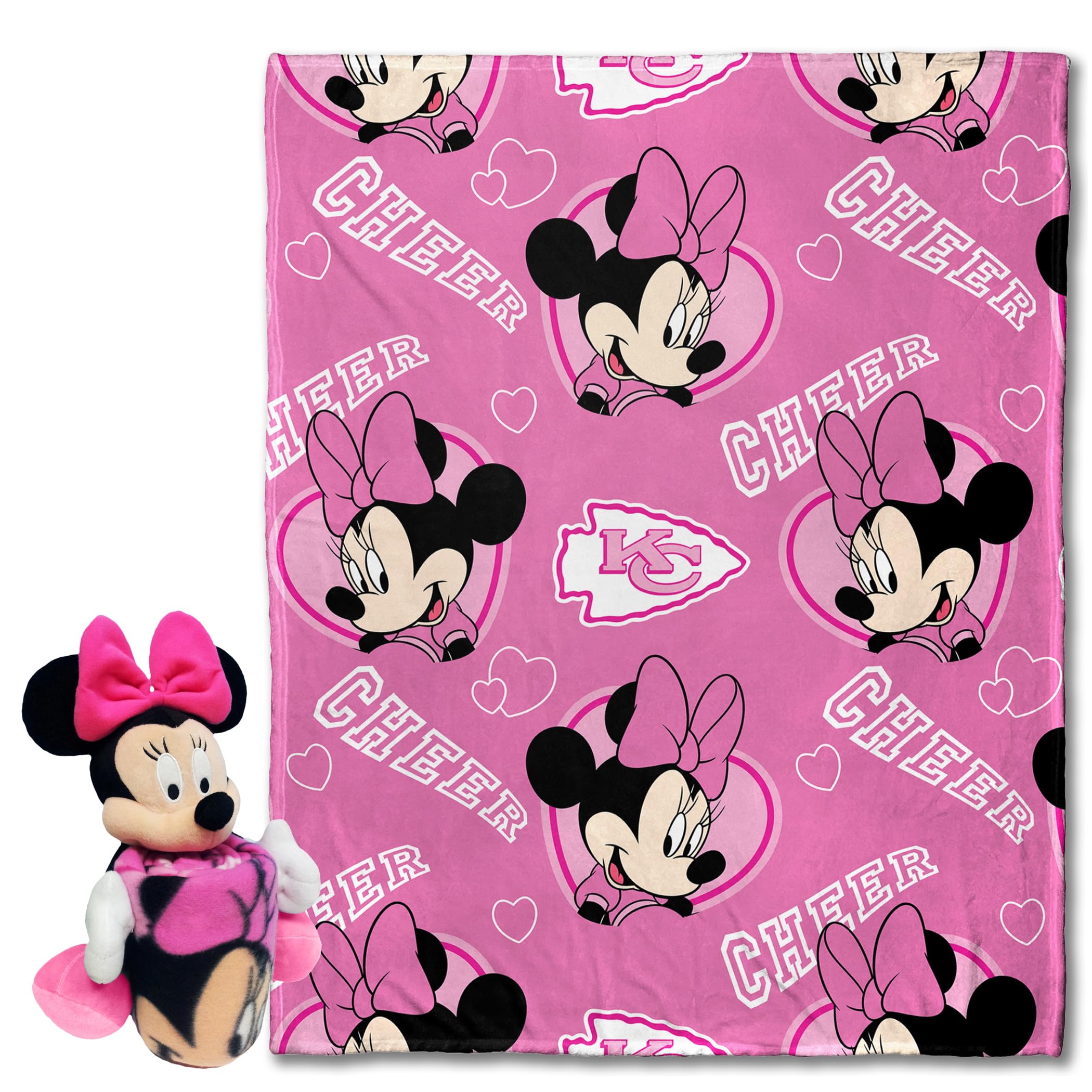 NORTHWEST Official NFL Kansas City Chiefs & Minnie Mouse Character Hugger Pillow & Silk Touch Throw Set, 40 x 50