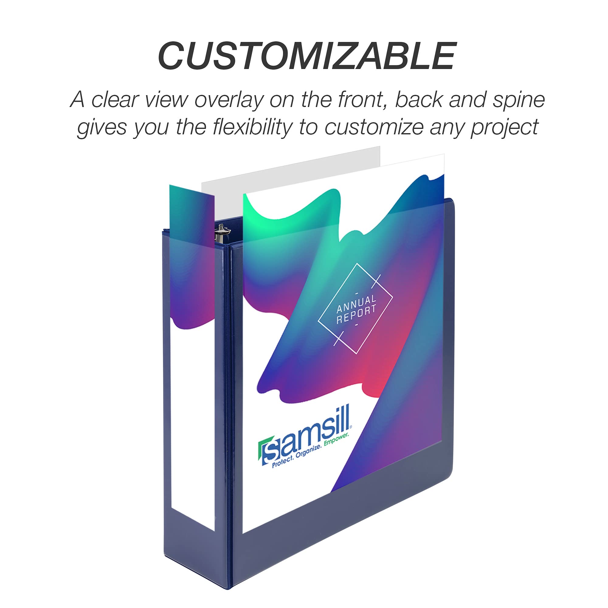 Samsill Durable 3 Inch Binder, Made In The Usa, D Ring Binder, Customizable Clear View Cover, Blue, Holds 625 Pages