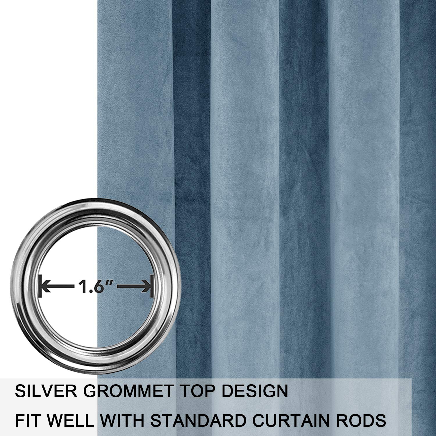 Smiletime Sky Blue 84 In Long Velvet Curtains With Grommet, Thermal Insulated Super Soft Privacy Noise Reducing Light Blocking V