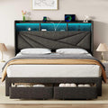 Driftalia LED Full Size Bed Frame with 2 Storage Drawers, Upholstered Full Bed Frame with Headboard and Charging Station, No Box