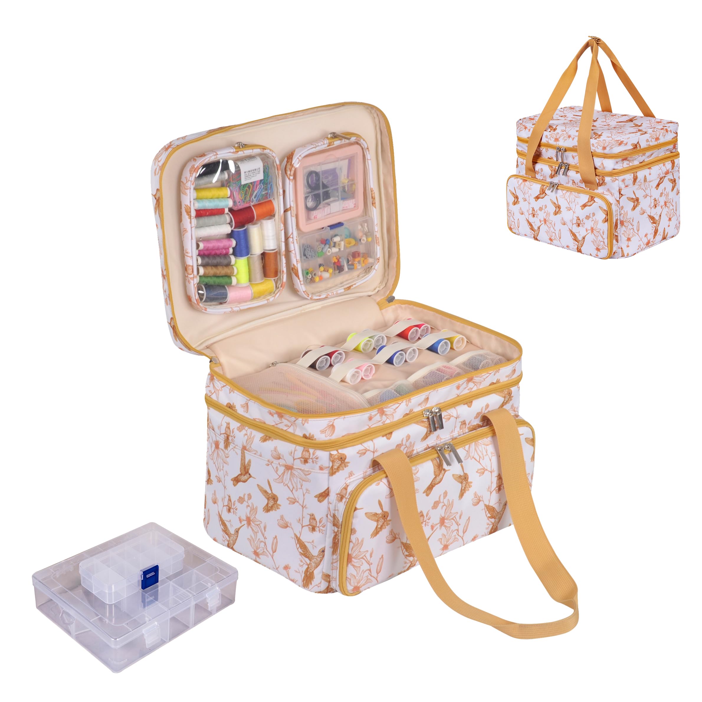 Remobia Hicol Double Layer Sewing Organizer - Bonus 2 Clear Plastic Boxes/2Detachable Pouches, Extra Large Capacity Bag for Thre