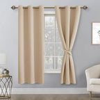 Hiasan Grommet Blackout Curtains For Bedroom, 38 X 63 Inches Length - Thermal Insulated & Light Blocking Window Curtains For Living Room, 2 Drape Panels Sewn With Tiebacks, Dark Grey