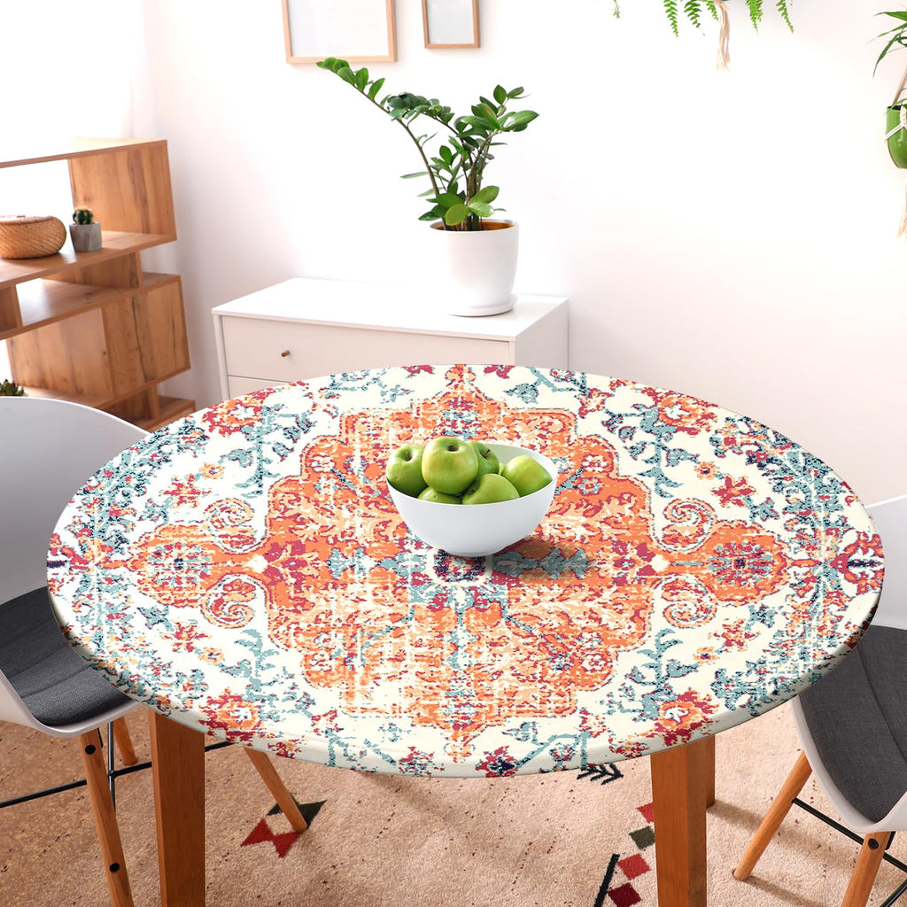Ethnic Boho Round Fitted Tablecloth With Elastic Round Outdoor Tablecloth Round Elastic Tablecloth For Round Tables Waterproof W