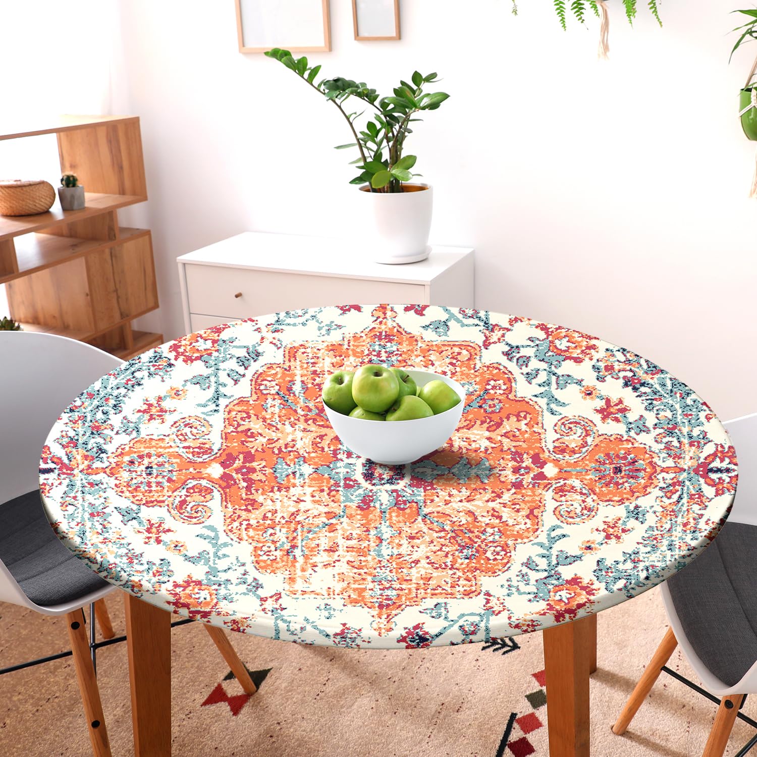 Ethnic Boho Round Fitted Tablecloth With Elastic Round Outdoor Tablecloth Round Elastic Tablecloth For Round Tables Waterproof W