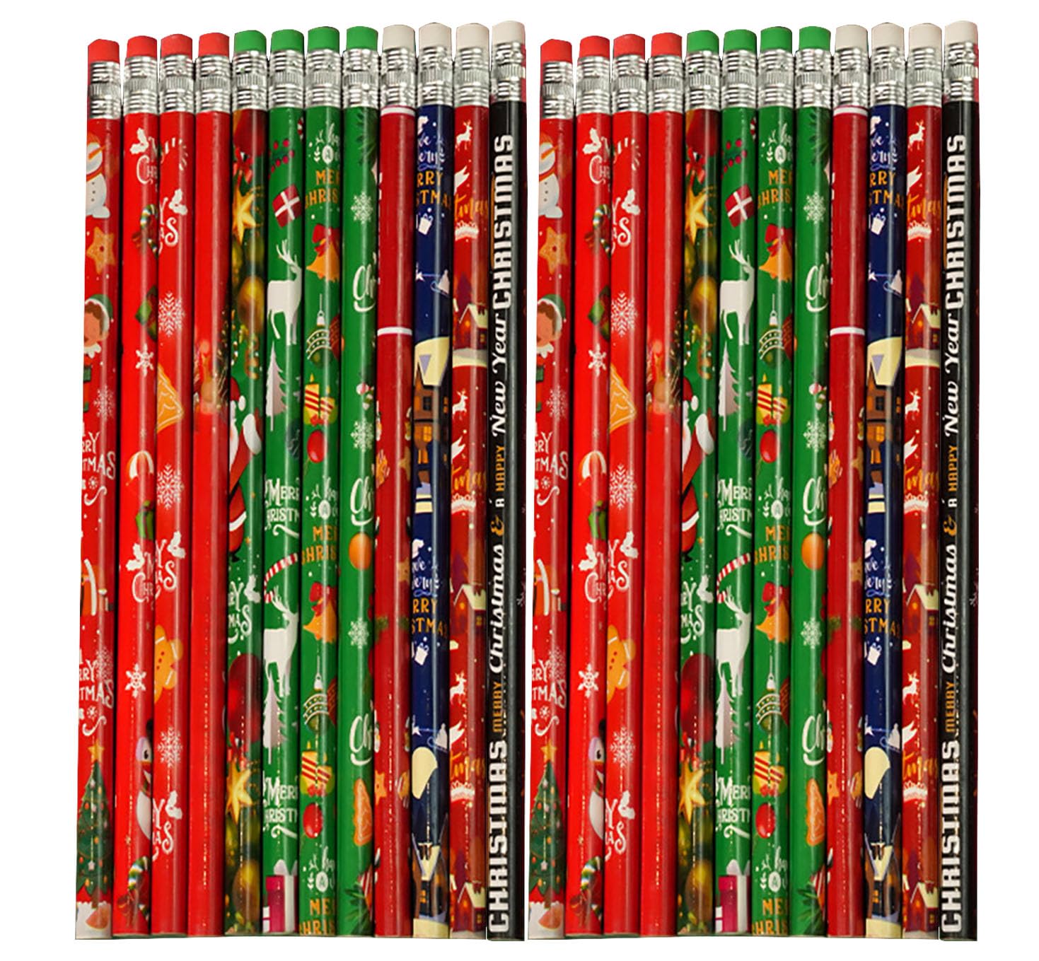 YYaaloa 144Pcs Wooden Pencil with Eraser Christmas Colorful Pencils Novelty Pencils Fun School Supplies Holiday Gift Office Scho