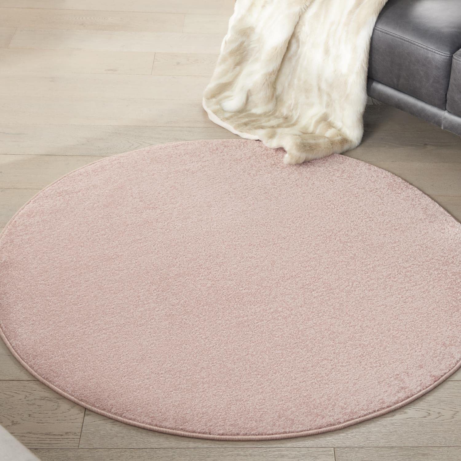 Nourison Essentials Indoor/Outdoor Pink 4' X Round Area -Rug, Easy -Cleaning, Non Shedding, Bed Room, Living Room, Dining Room, Backyard, Deck, Patio (4 Round)