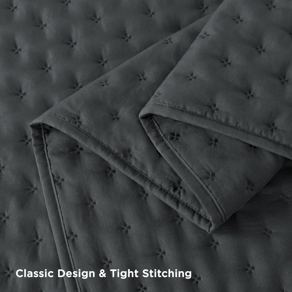 Andency Dark Grey King Size Quilt Bedding Set (106X96 Inch), 3 Pieces Soft Lightweight Bedspread Coverlet, Drak Gray Boho Summer