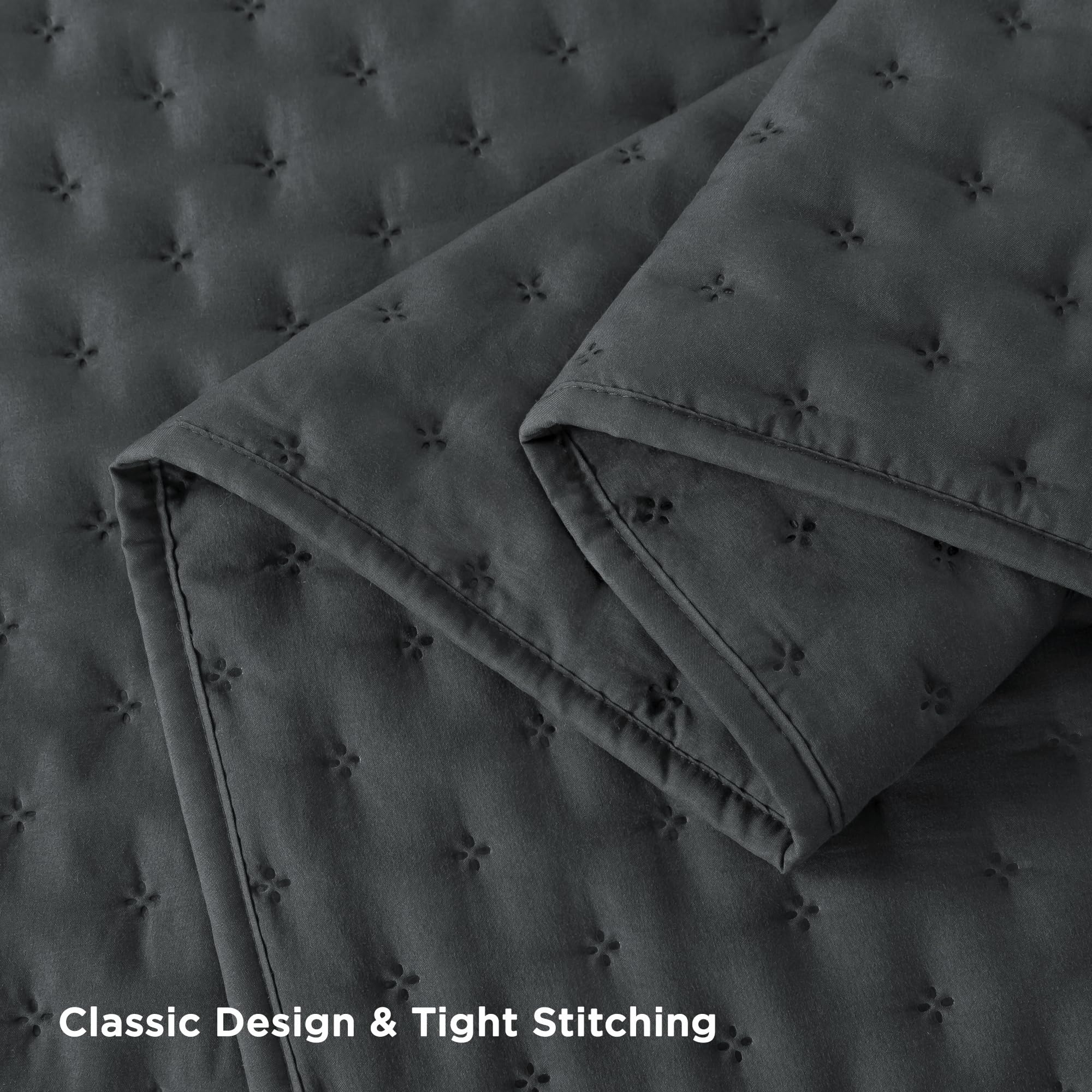 Andency Dark Grey King Size Quilt Bedding Set (106X96 Inch), 3 Pieces Soft Lightweight Bedspread Coverlet, Drak Gray Boho Summer