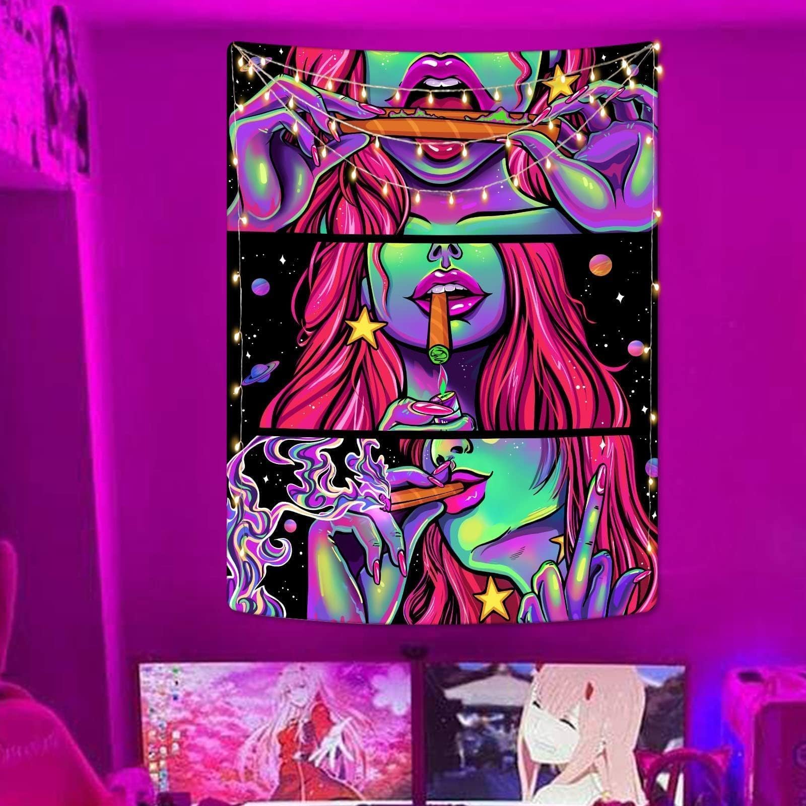 Yeoiat Neon Anime Tapestry Hippie Small Tapestry For Bedroom Japanese Pink Tapestry Wall Hanging Aesthetic Tapestries Anime Room