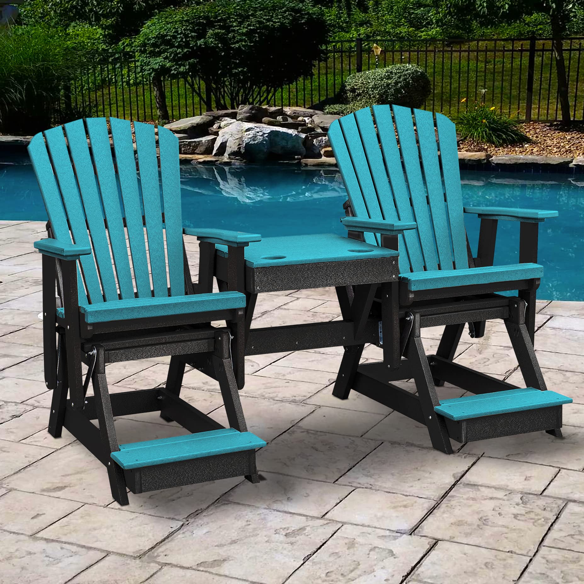 American Furniture Classics Balcony Height Table Double Glider, Aruba & Black