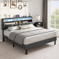 Yitahome Queen Size Bed Frame, Led Bed Frame With Storage Bookcase Headboard, Upholstered Platform Bed With Charging Station, No