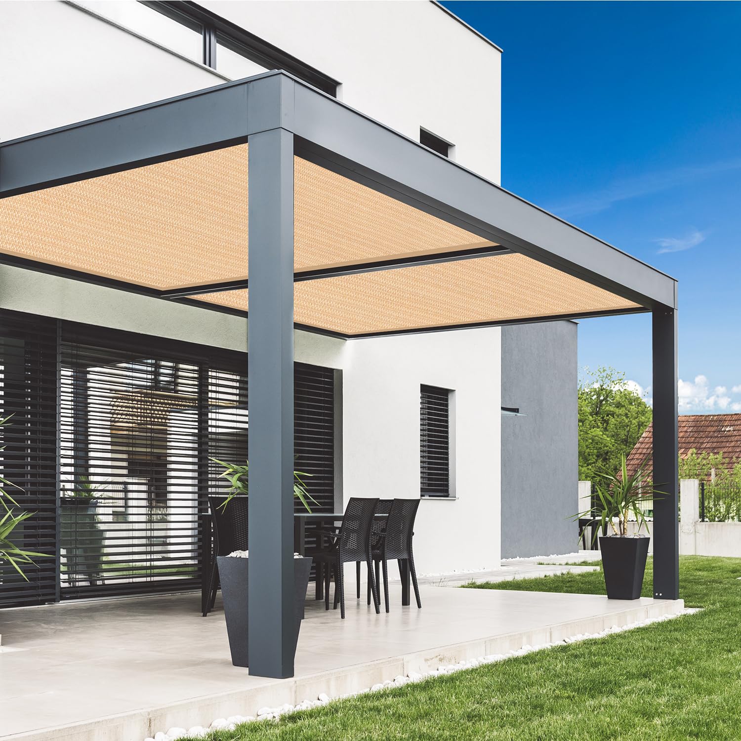 Vicllax 90% Shade Fabric Sun Shade Cloth Privacy Screen With Reinforced Grommets For Outdoor Patio Garden Pergola Cover Canopy 6X6 Ft, Wheat