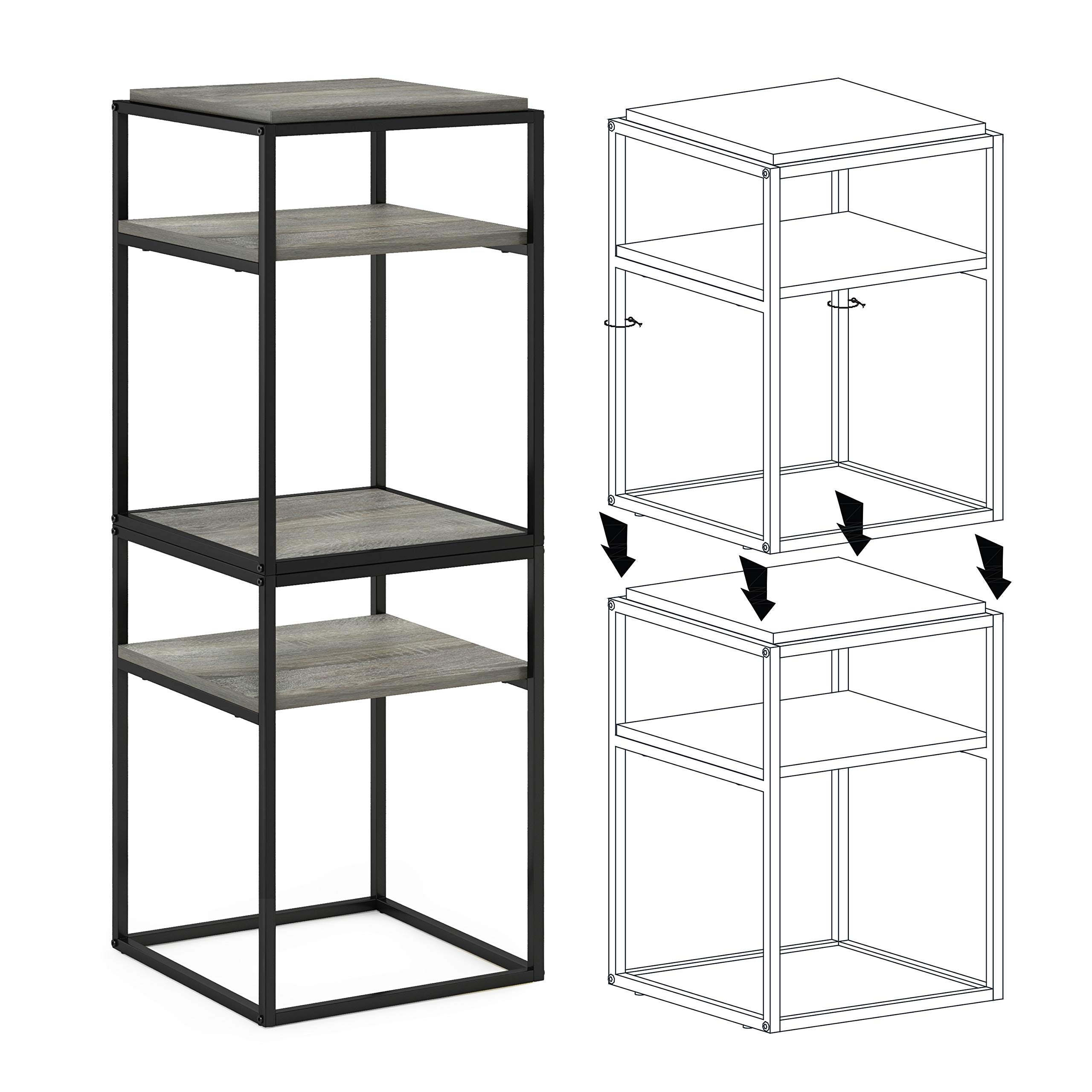 Furinno Simplistic End Side Night Stand/Bedside Table with Stainless Steel Tubes, Stackable Metal Frame, French Oak Grey