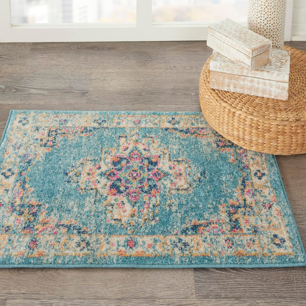 Nourison Passion Light Blue 1'10' X 2'10' Area Rug, Boho, Traditional, Easy Cleaning, Non Shedding, Bed Room, Living Room, Hallway, (2' X 3')
