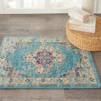 Nourison Passion Light Blue 1'10' X 2'10' Area Rug, Boho, Traditional, Easy Cleaning, Non Shedding, Bed Room, Living Room, Hallway, (2' X 3')