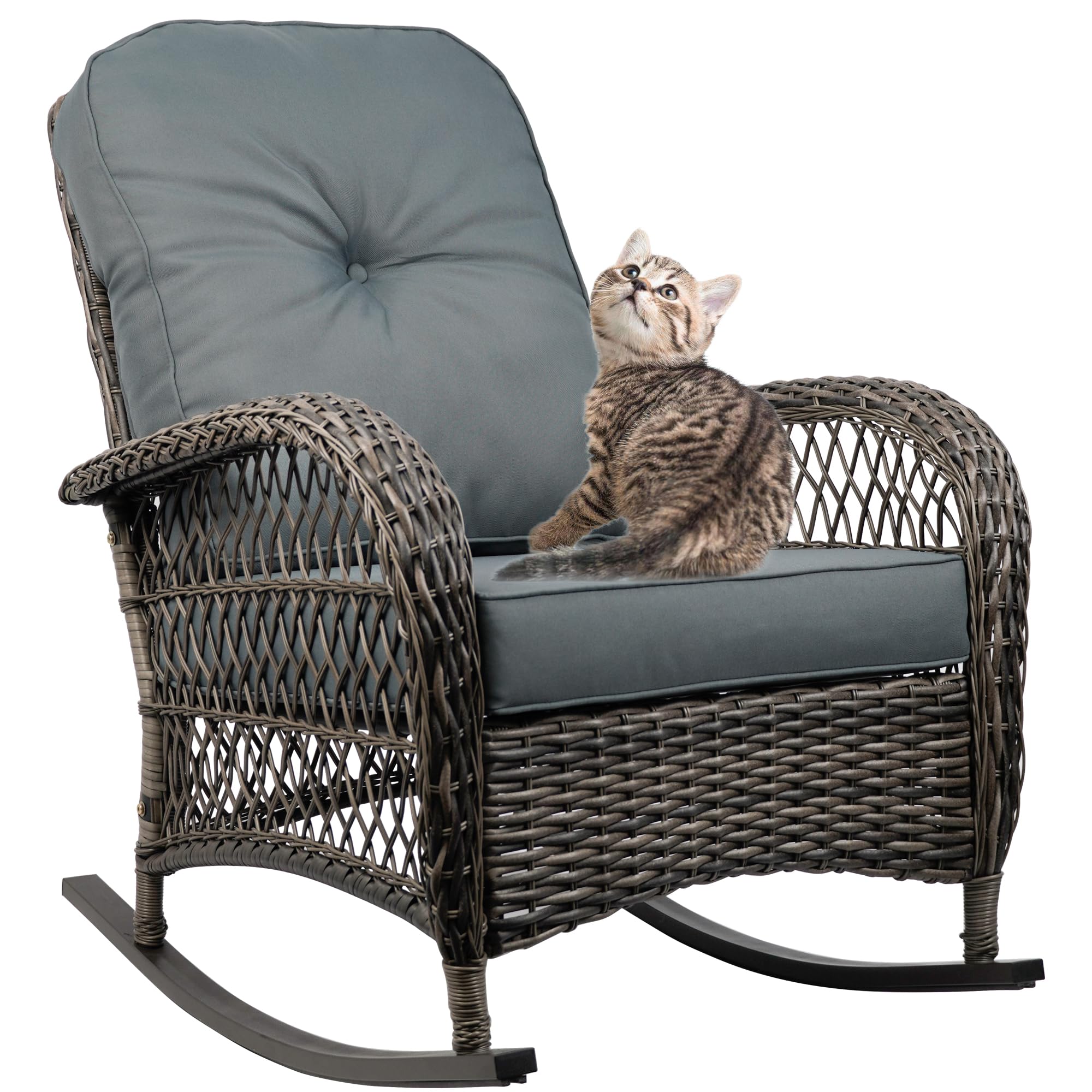 TXGDPIONEER Outdoor Wicker Rocking Chair, All Weather Resin Rattan Wicker Rocking Chairs, for Garden Backyard Lown Porch,1pc,Gre