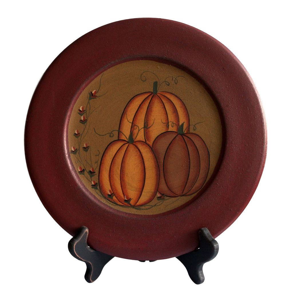 Cvhomedeco. Primitive Antique Pumpkin Painted Wood Decorative Plate Halloween Display Wooden Plate Home D  Cor Art, 9-3/4 Inch