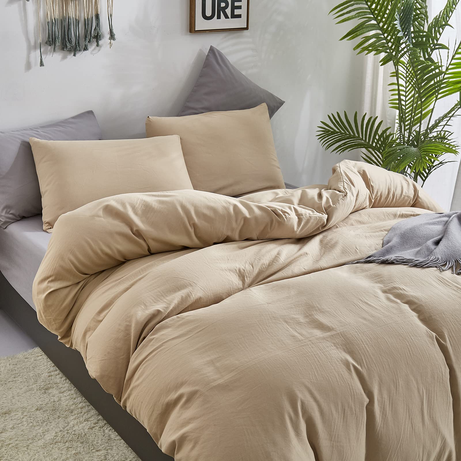 Clothknow Champagne Comforter Set King 3Pcs Beige Bedding Comforter Sets Light Brown Comforter King Size Taupe Comforter Soft Li