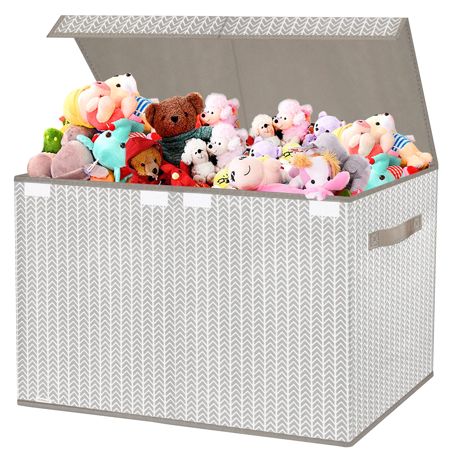 Veronly Toy Box Chest Organizer Bins For Boys Girls Kids, Large Collapsible Fabric Storage Container With Flip-Top Lid & Handles For Clothes,Blanket,Nursery,Playroom,Bedroom,Tree Branch Pattern (Gray)