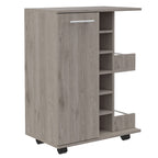 DEPOT E-SHOP Magda Bar Cart with Four Casters, Six Built-in Wine Rack, Single Door Cabinet, and Two External Shelves, 32.32" H, Light Gray, Living Room