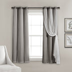 Lush Decor Sheer Grommet Curtains With Insulated Blackout Lining, Window Curtain Panels, Pair, 38'W X 63'L, Dark Gray - Curtai