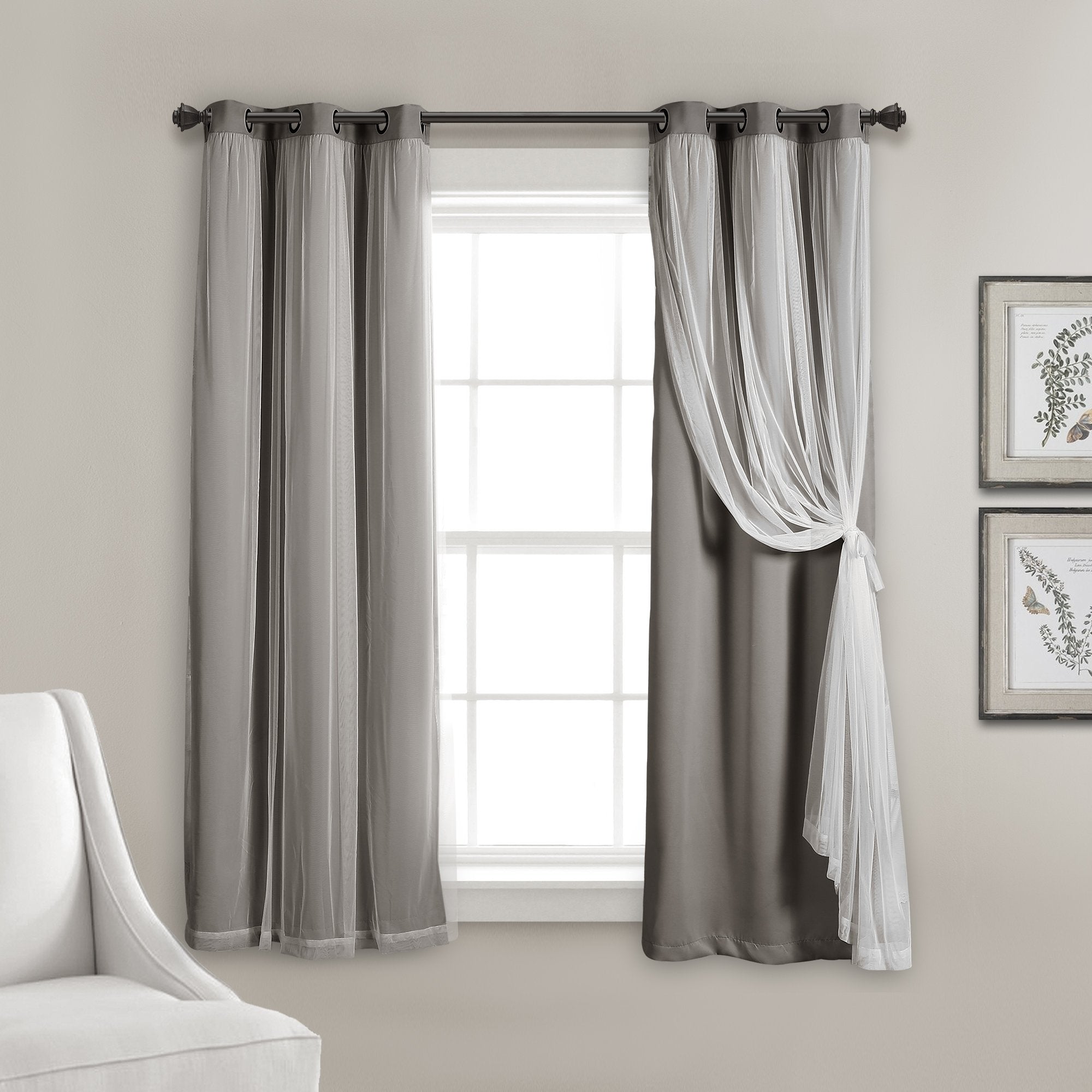 Lush Decor Sheer Grommet Curtains With Insulated Blackout Lining, Window Curtain Panels, Pair, 38'W X 63'L, Dark Gray - Curtai