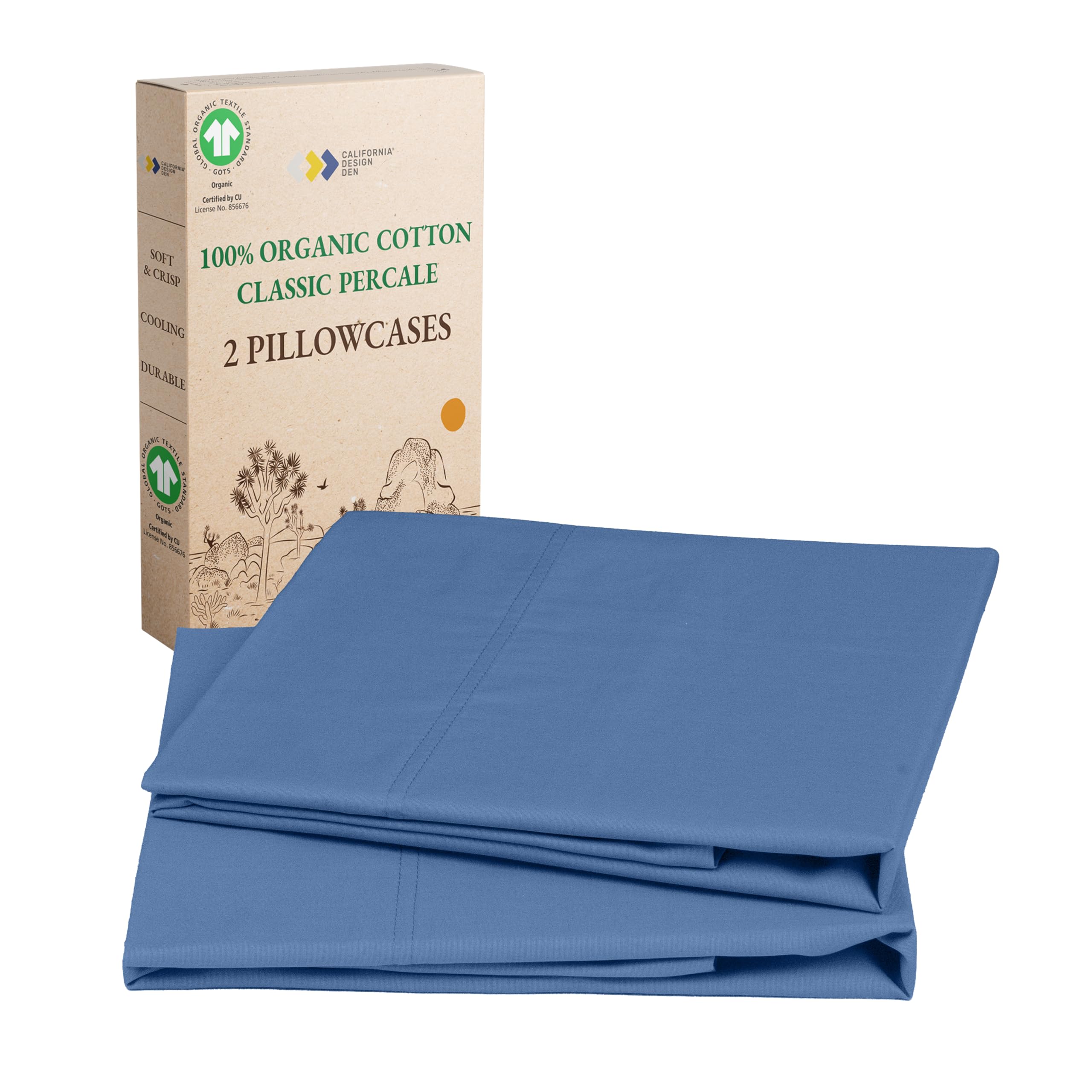 California Design Den Pillow Cases King Size Set of 2 - Soft 100% Organic Cotton, Crisp and Breathable Percale, Durable Organic 