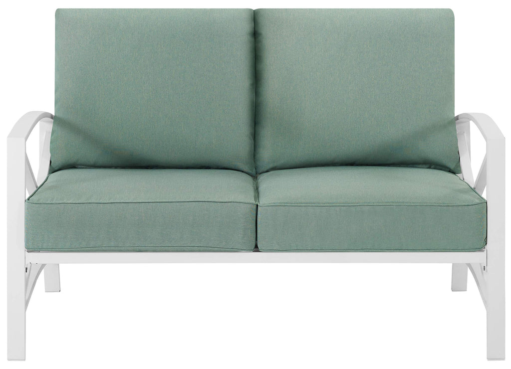 Crosley Furniture Kaplan Outdoor Loveseat, 2-Person Patio Couch for Porch, Deck, Backyard, Balcony, White with Mist Cushions