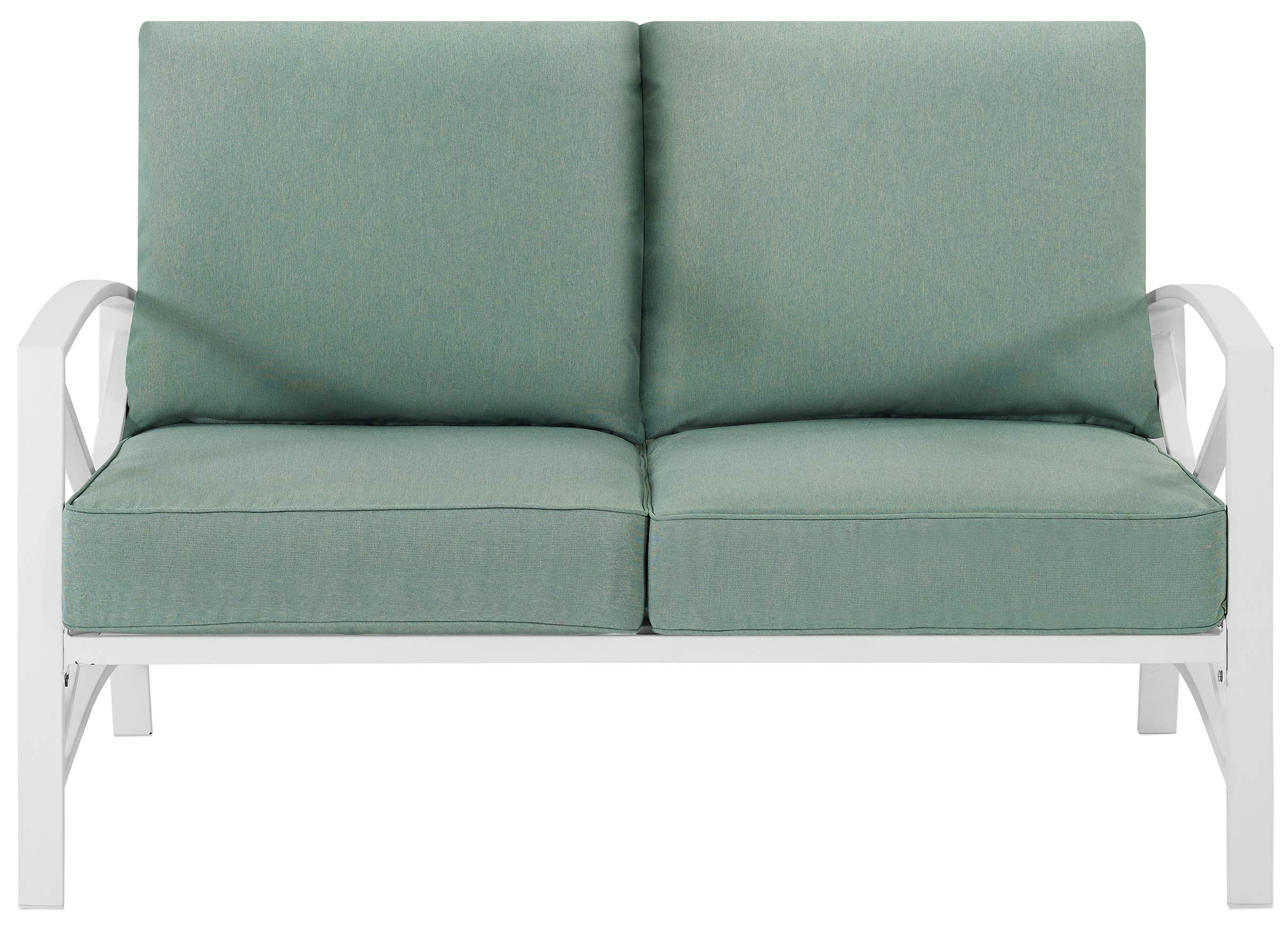 Crosley Furniture Kaplan Outdoor Loveseat, 2-Person Patio Couch for Porch, Deck, Backyard, Balcony, White with Mist Cushions