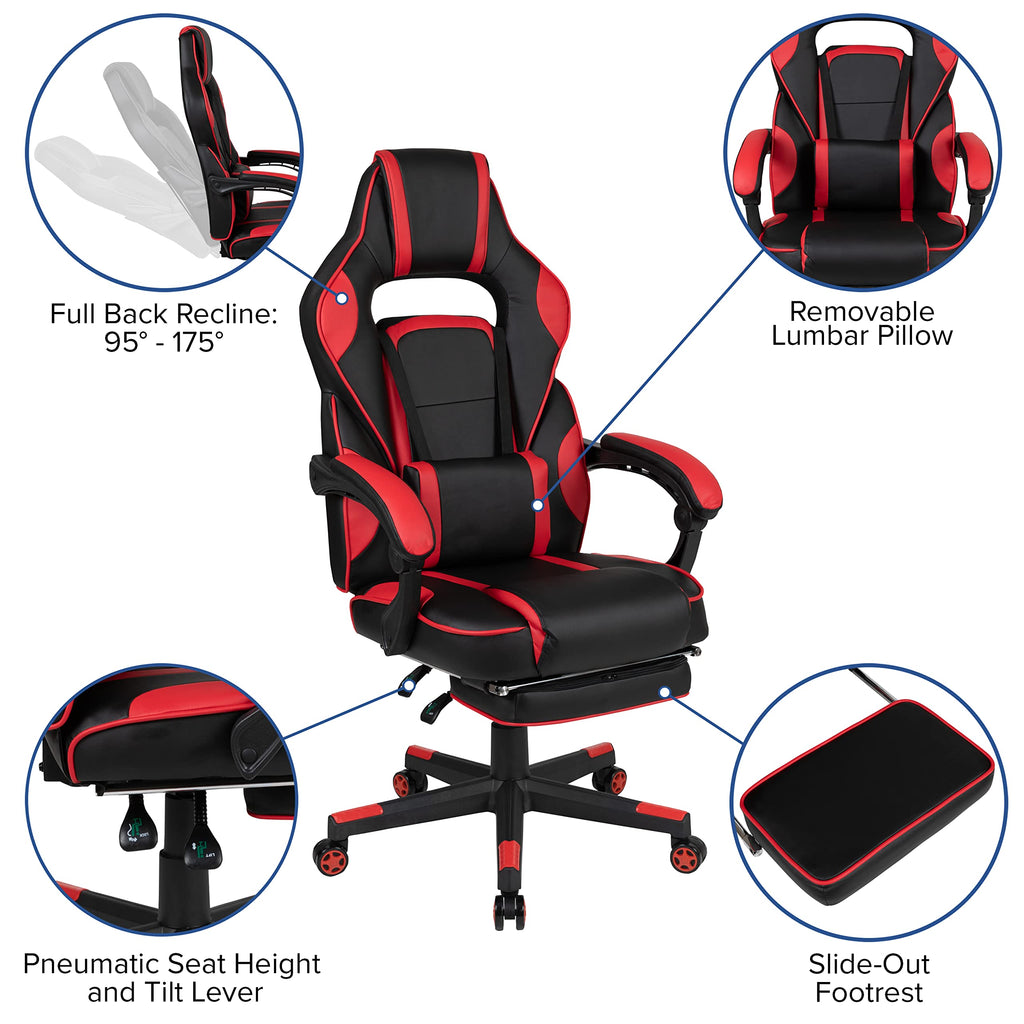 Flash Furniture Black Gaming Desk With Cup Holder/Headphone Hook/2 Wire Management Holes & Red Reclining Back/Arms Gaming Chair With Footrest