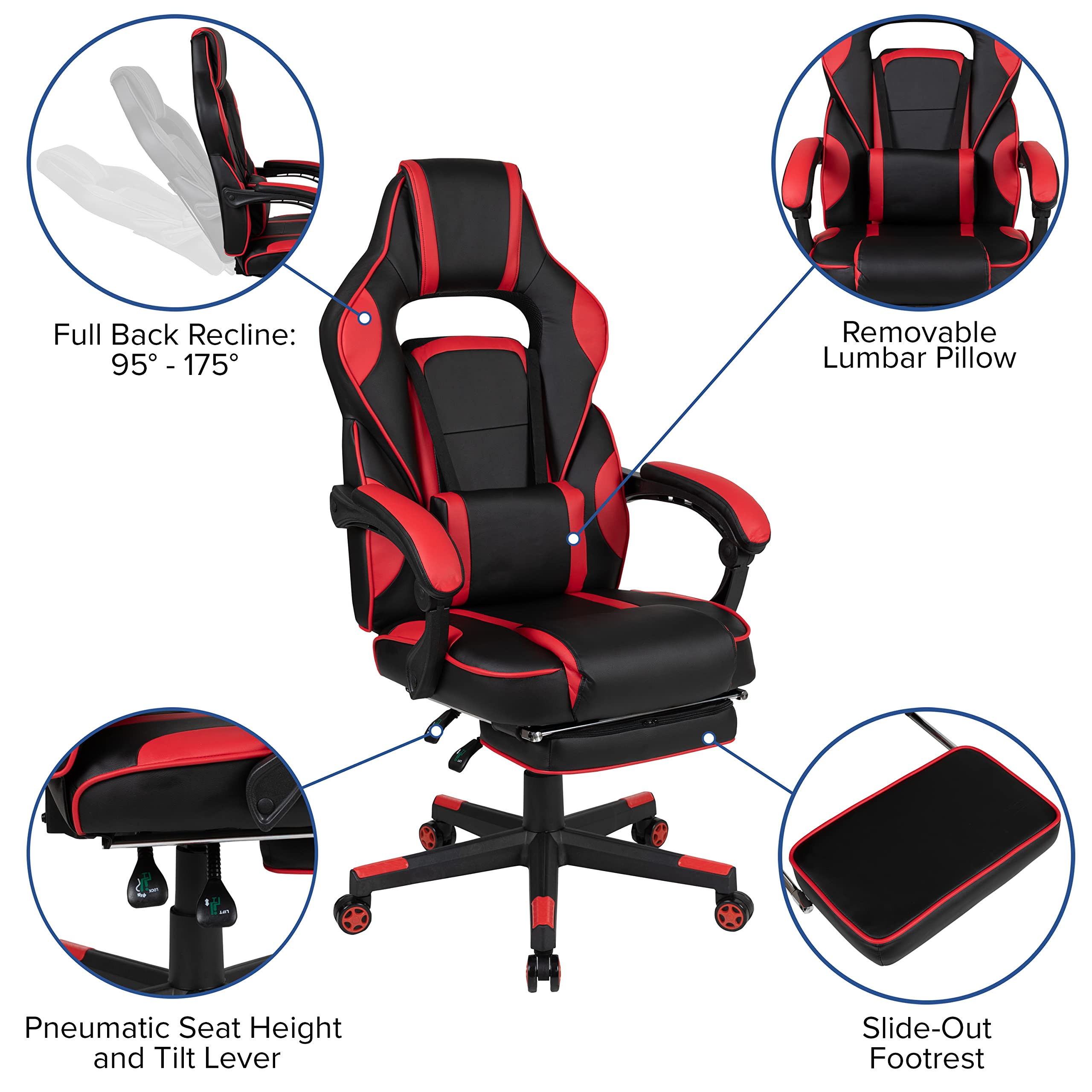 Flash Furniture Black Gaming Desk With Cup Holder/Headphone Hook/2 Wire Management Holes & Red Reclining Back/Arms Gaming Chair With Footrest