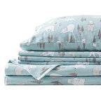 Comfort Spaces Cotton Flannel Breathable Warm, Deep Pocket Sheets with Pillow Case Bedding, Queen, Blue Polar Bears 4 Piece