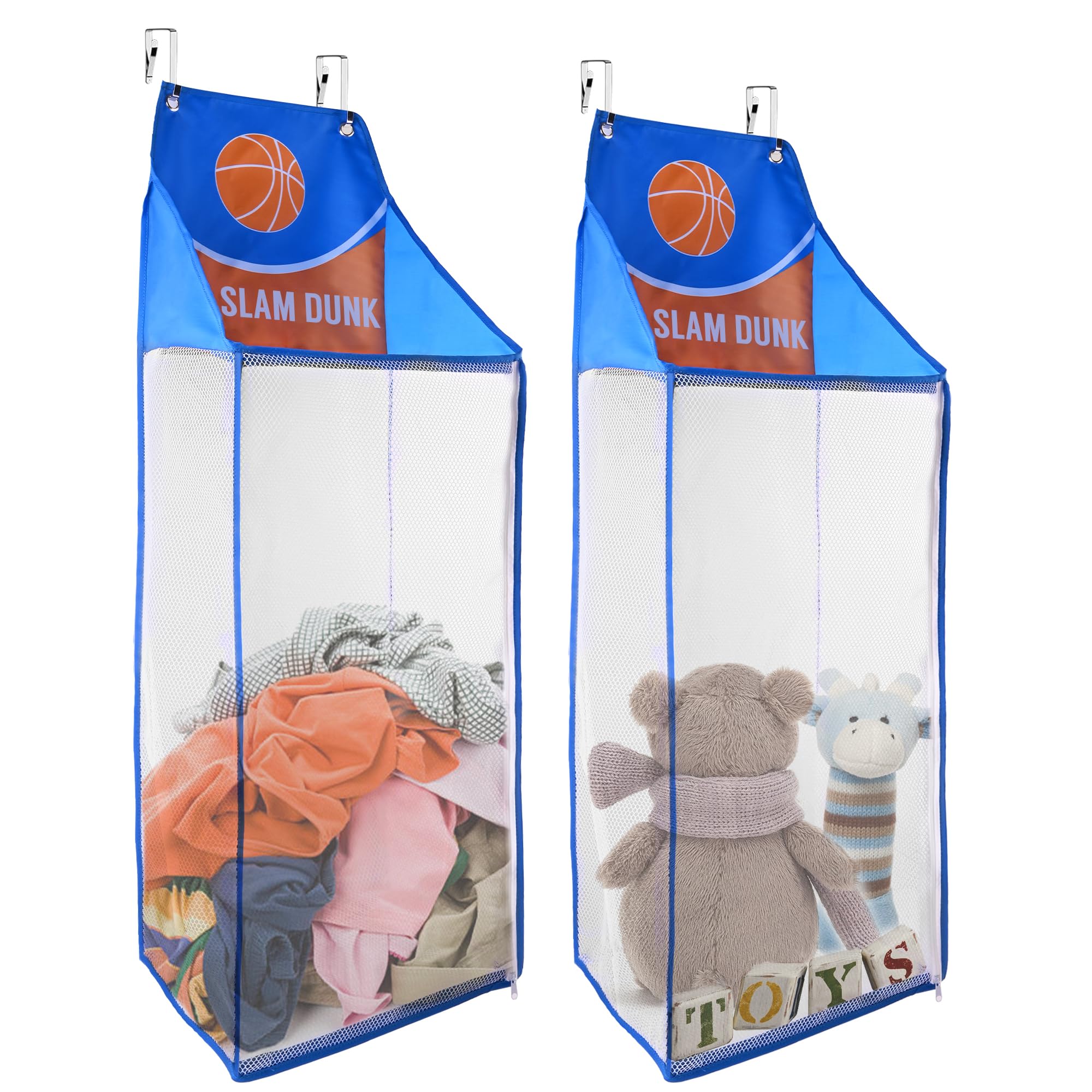 SPINFOX 2 Pack Over the Door Laundry Hamper, Hanging Basketball Laundry Hamper with Zipper, Foldable Mesh Laundry Bakset for Dir