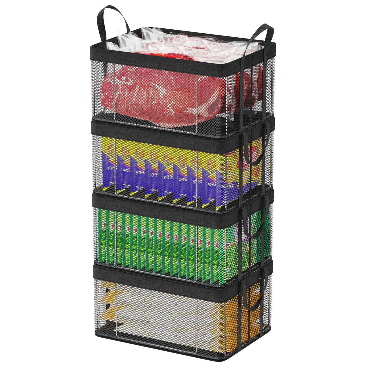 iSPECLE Deep Freezer Organizer Bins  Sturdy Fabric & Steel Support, 4 Pack