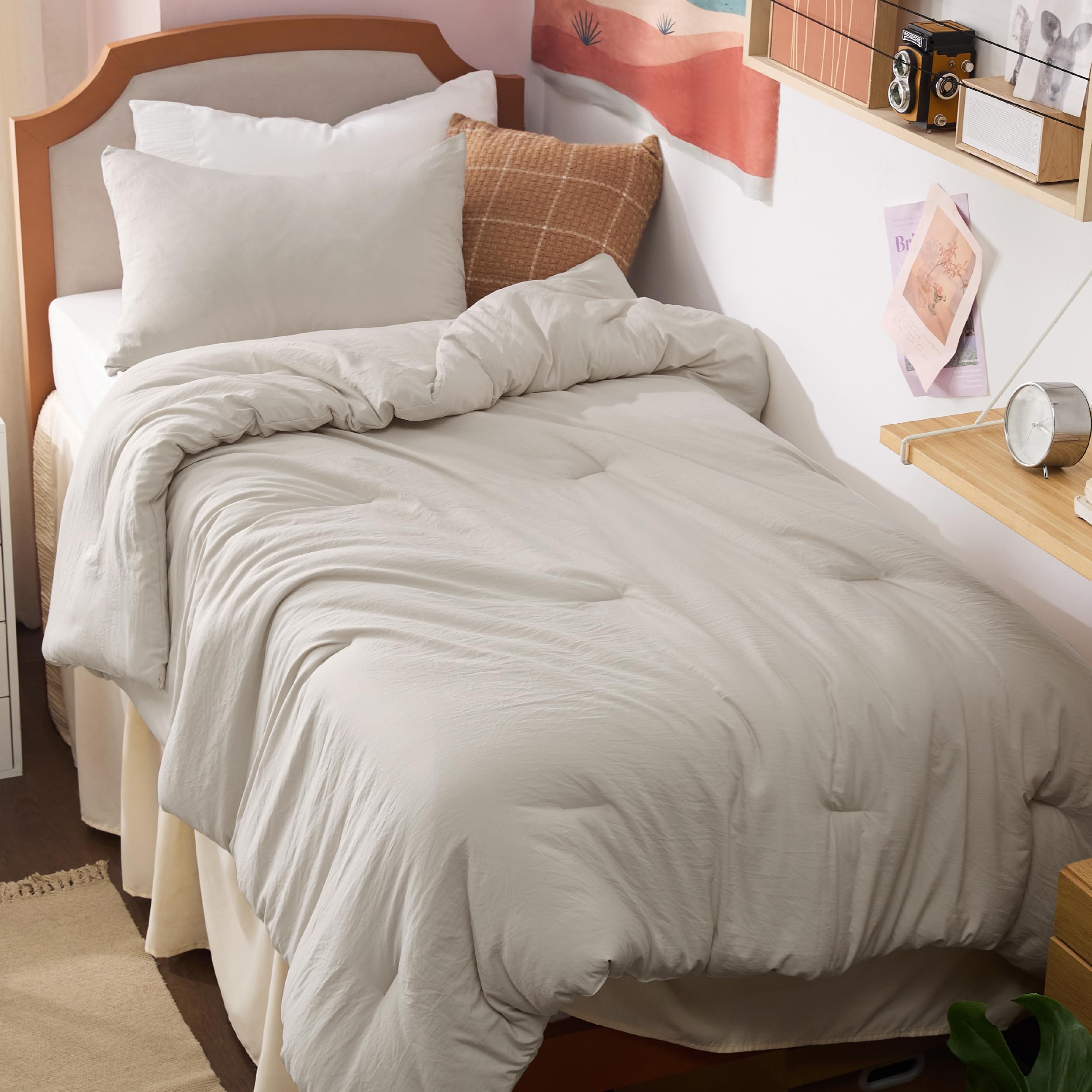 Bedsure Twin/Twin Xl Comforter Set - Beige Comforter, Prewashed Twin Extra Long Bedding Comforter Set, 2 Pieces Dorm Bedding Set