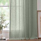 Jinchan Linen Blend Curtains 90 Inches Long For Living Room Farmhouse Rod Pocket Back Tab Light Filtering Window Drapes For Bedroom Curtains Green 2 Panels