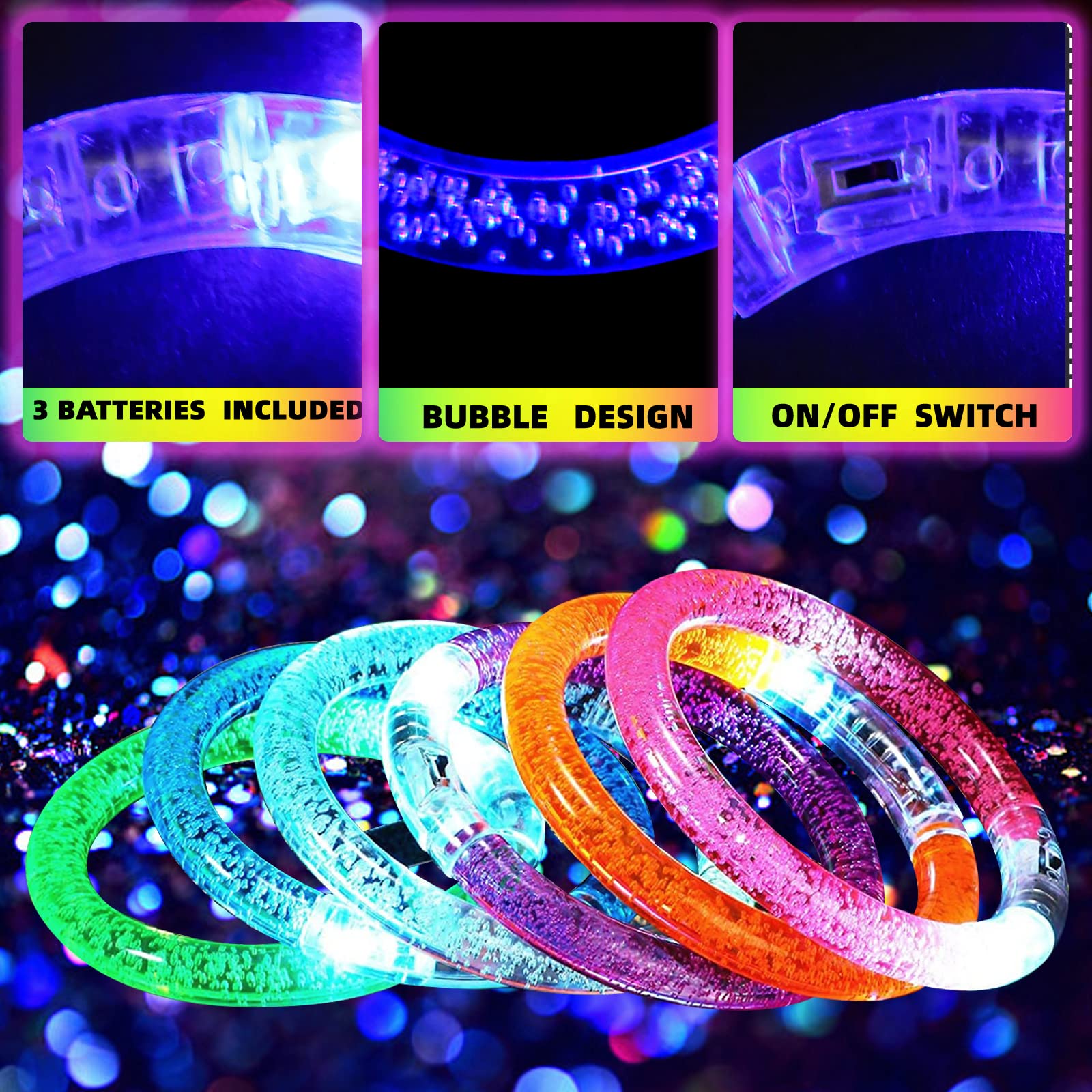 40 Pcs Led Glow Sticks Bracelets Glow In The Dark Party Supplies, Light Up Bracelets Glow Party Favors For Kids Adults, Party Su