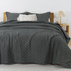 Andency Dark Grey King Size Quilt Bedding Set (106X96 Inch), 3 Pieces Soft Lightweight Bedspread Coverlet, Drak Gray Boho Summer