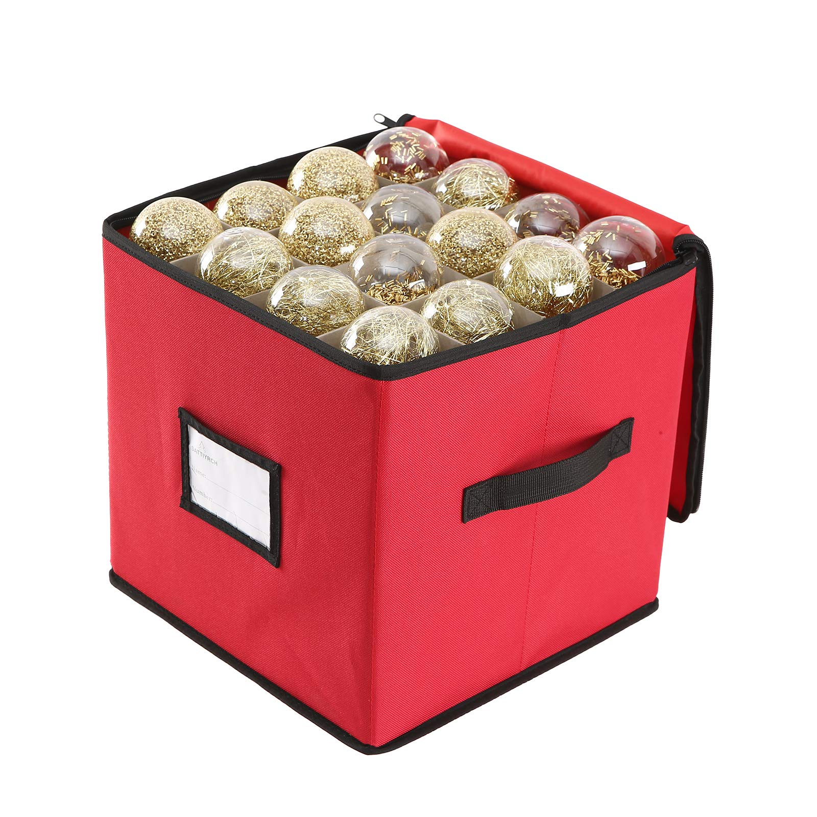 Sattiyrch Christmas Ornament Storage Box,600D Oxford Fabric Stores up-to 64 Standard Holiday Ornaments Holder,12 x 12 Inch 4 Lay