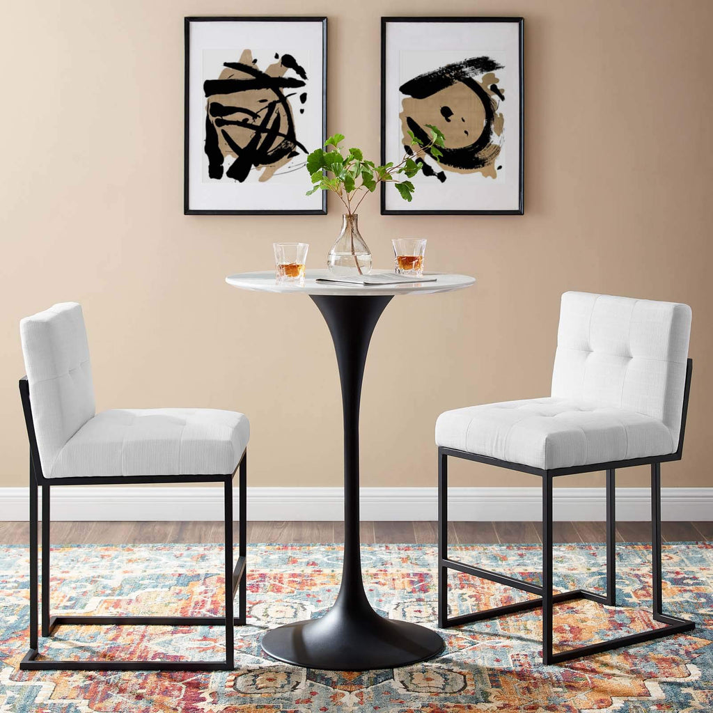Modway Privy Stainless Steel Upholstered Fabric Counter Stool Set Of 2, Black White