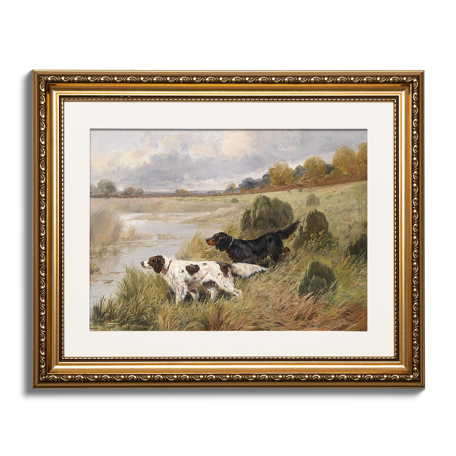 ARPEOTCY Vintage Gold Framed Wall Art, Retro River Landscape Paintings, Canvas Prints Artwork with Antique Frame, Victorian Wall