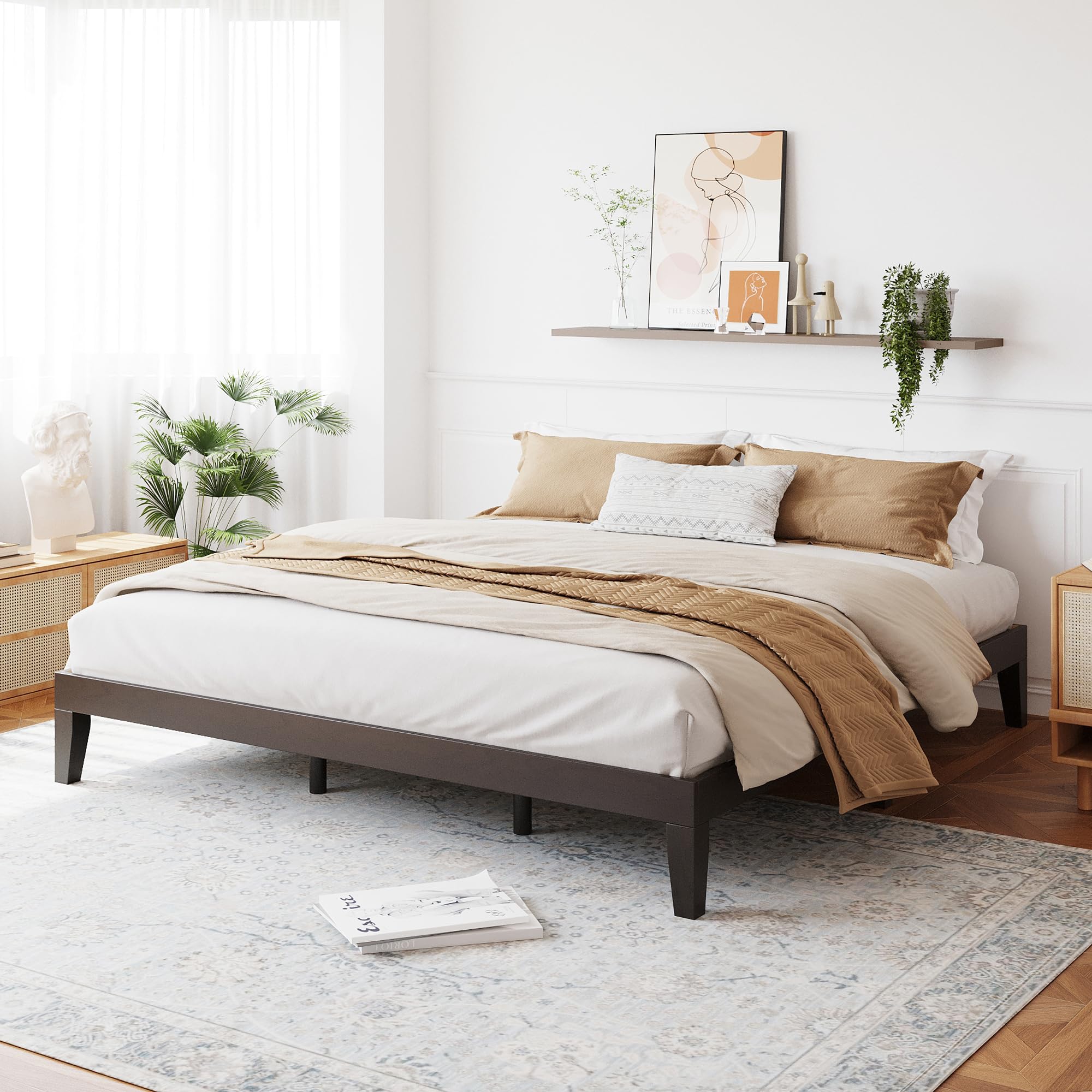 COLAMY 12 Inch King Size Platform Bed Frame,Sturdy Wood Bed Frame with Wood Slat Support, No Box Spring Needed, Easy Assembly(Es