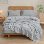 Bestouch Sheet Set 100% Washed Cotton Linen Feel Super Soft Comfortable Chic Lightweight 4 Pcs Home Bedding Set Solid Cornflower