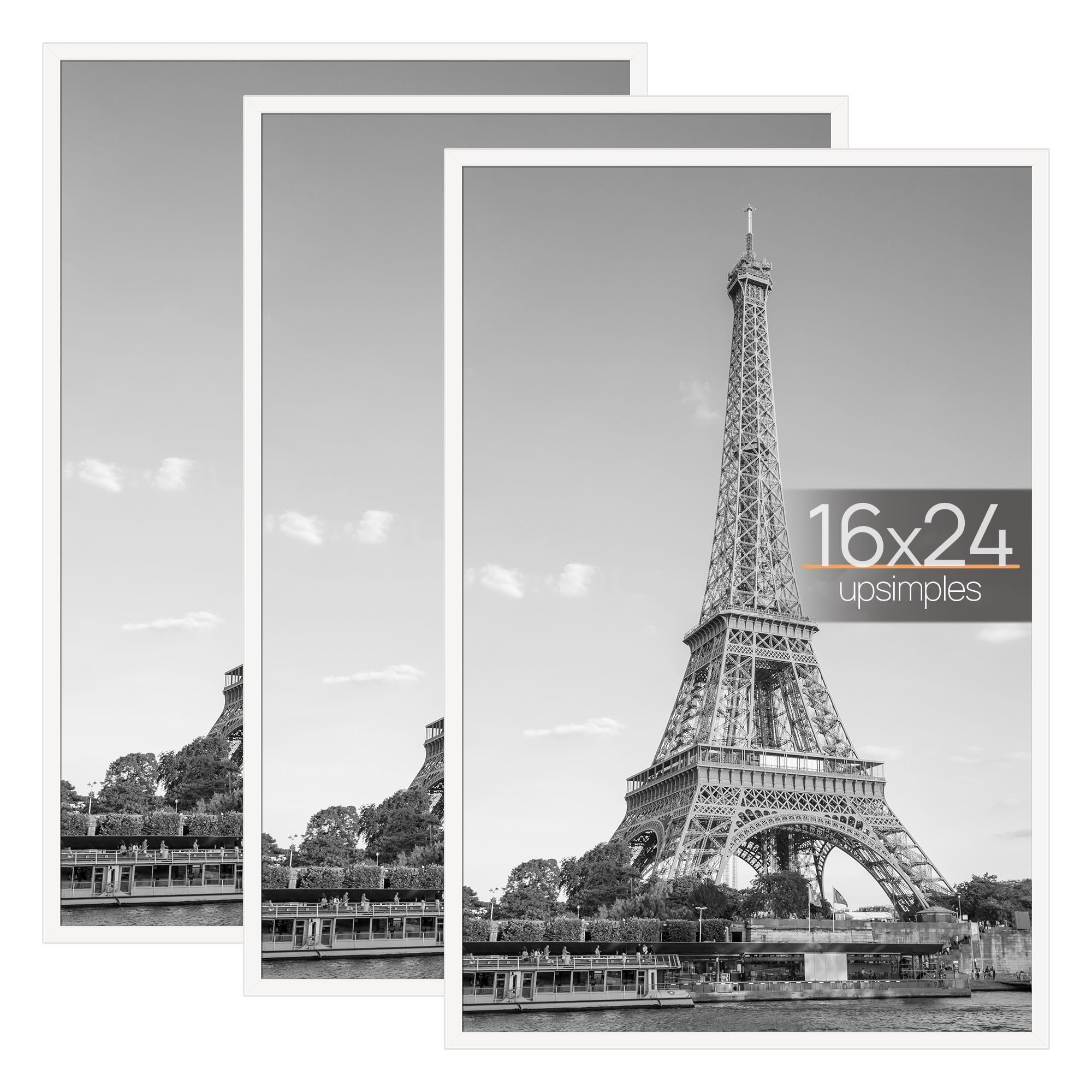 upsimples 16x24 Frame White 3 Pack, Poster Frames 16 x 24 for Horizontal or Vertical Wall Mounting, Scratch-Proof Wall Gallery P