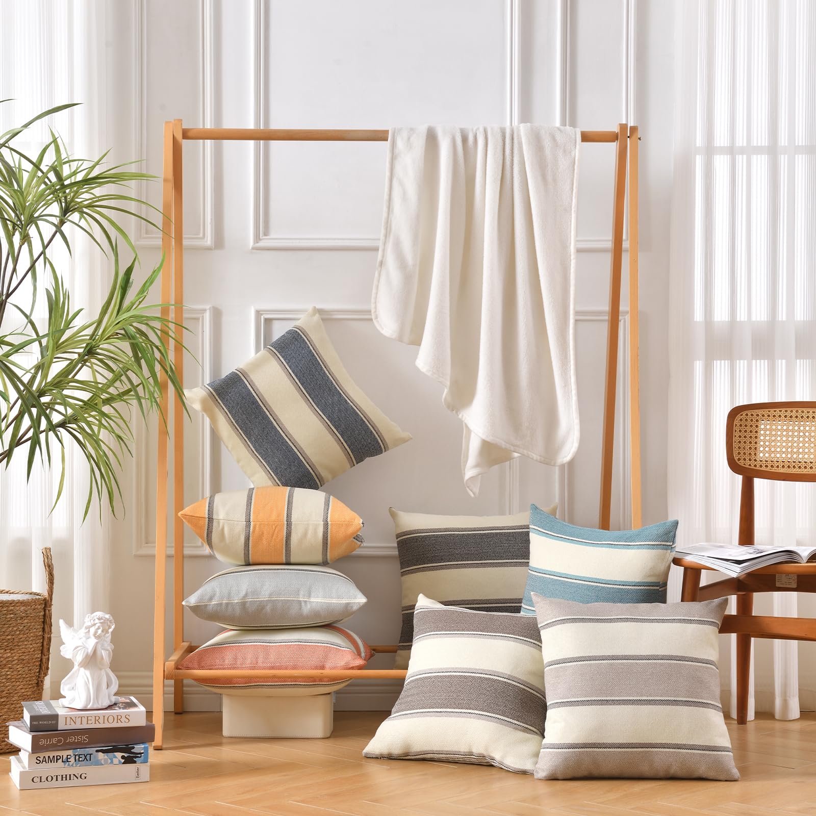 Amhoo Pack Of 2 Farmhouse Linen Throw Pillow Cover Cushion Stripe Decoration Buffalo Retro Pillowcase With Hidden Zipper For Sof