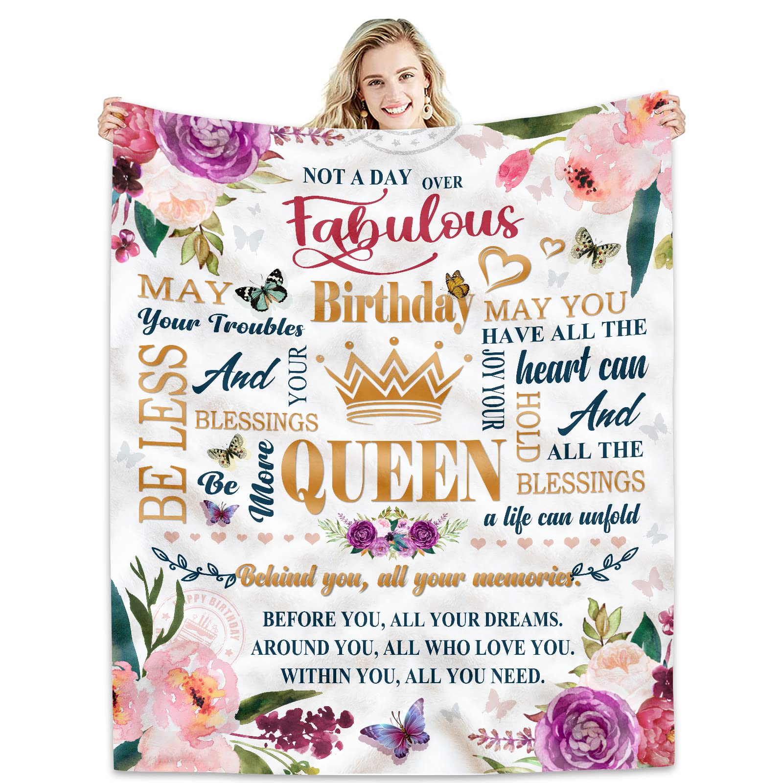 Hcoviv Happy Birthday Gifts For Women Blanket 50*60 - Birthday Queen - Best Birthday Decorations For Friends/Mom/Wife/Sister - G