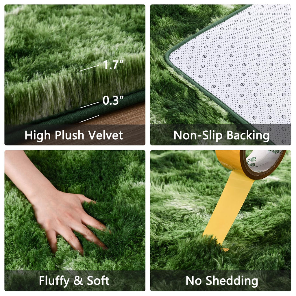 Falark Large Soft Area Rugs For Bedroom Living Room, 6X9 Ft Dark Green Tie-Dyed Fluffy Rug Carpets For Girls Kids Room, Shaggy F