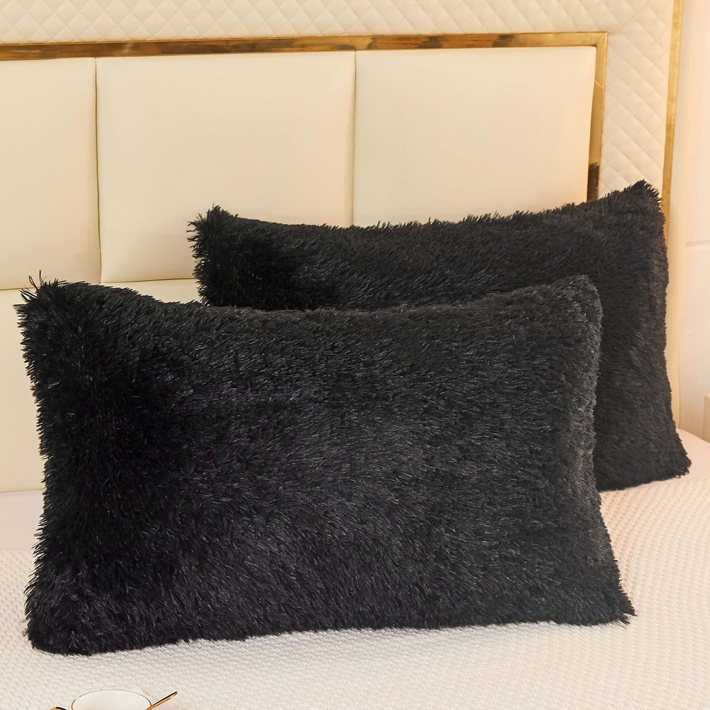 Liferevo 2 Pack Shaggy Plush Faux Fur Pillow Shams Velvet Reverse,20'X36' Fluffy Decorative Pillowcases With Zipper Closure Fo